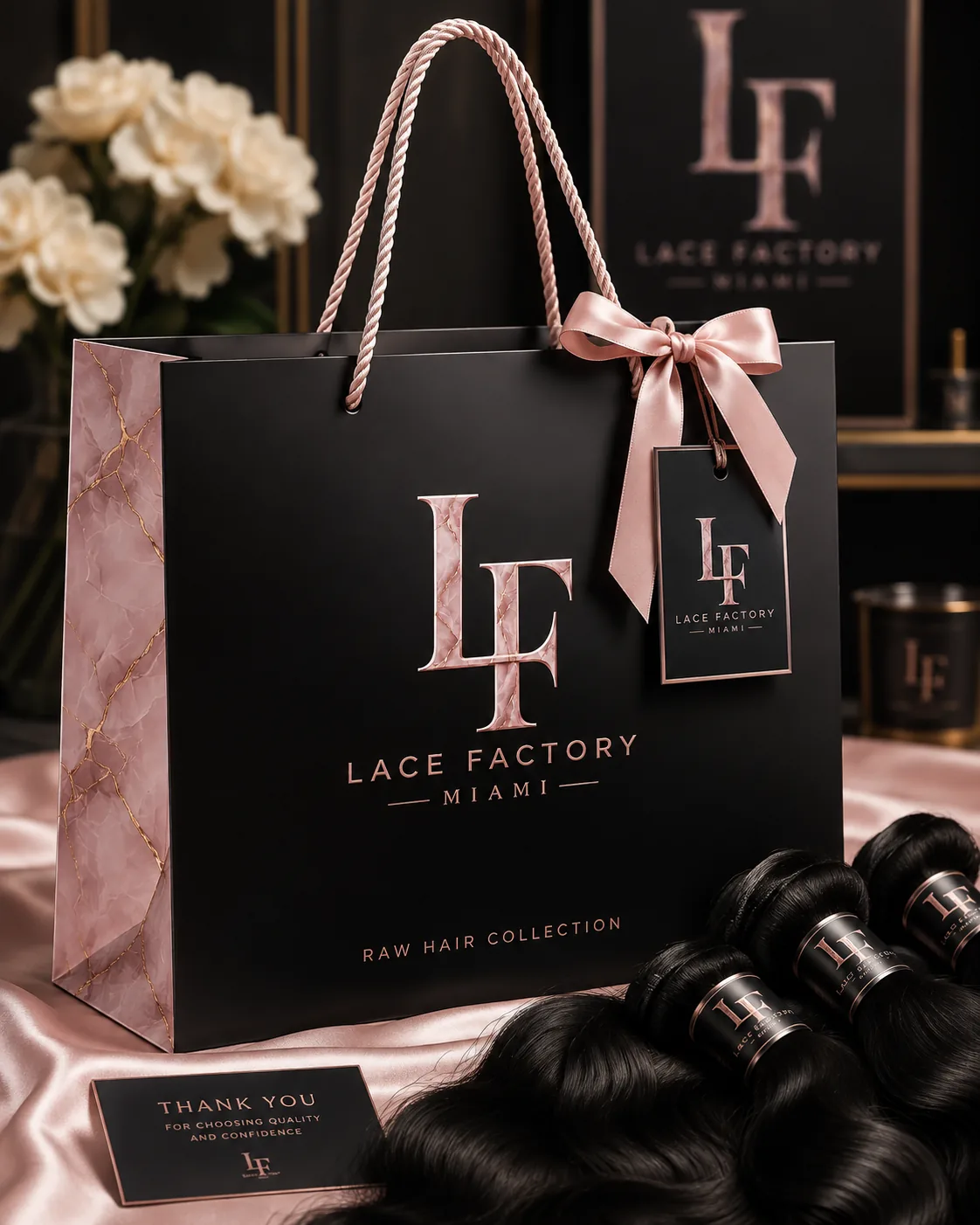 The Lace Factory Miami collection bag, ribboned